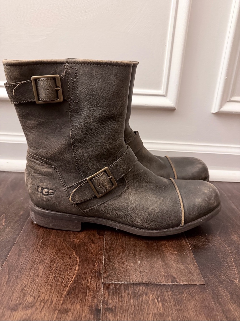 UGG Lancing Harness Boots Mens Size 11 Brown Leather Biker Moto Pull On